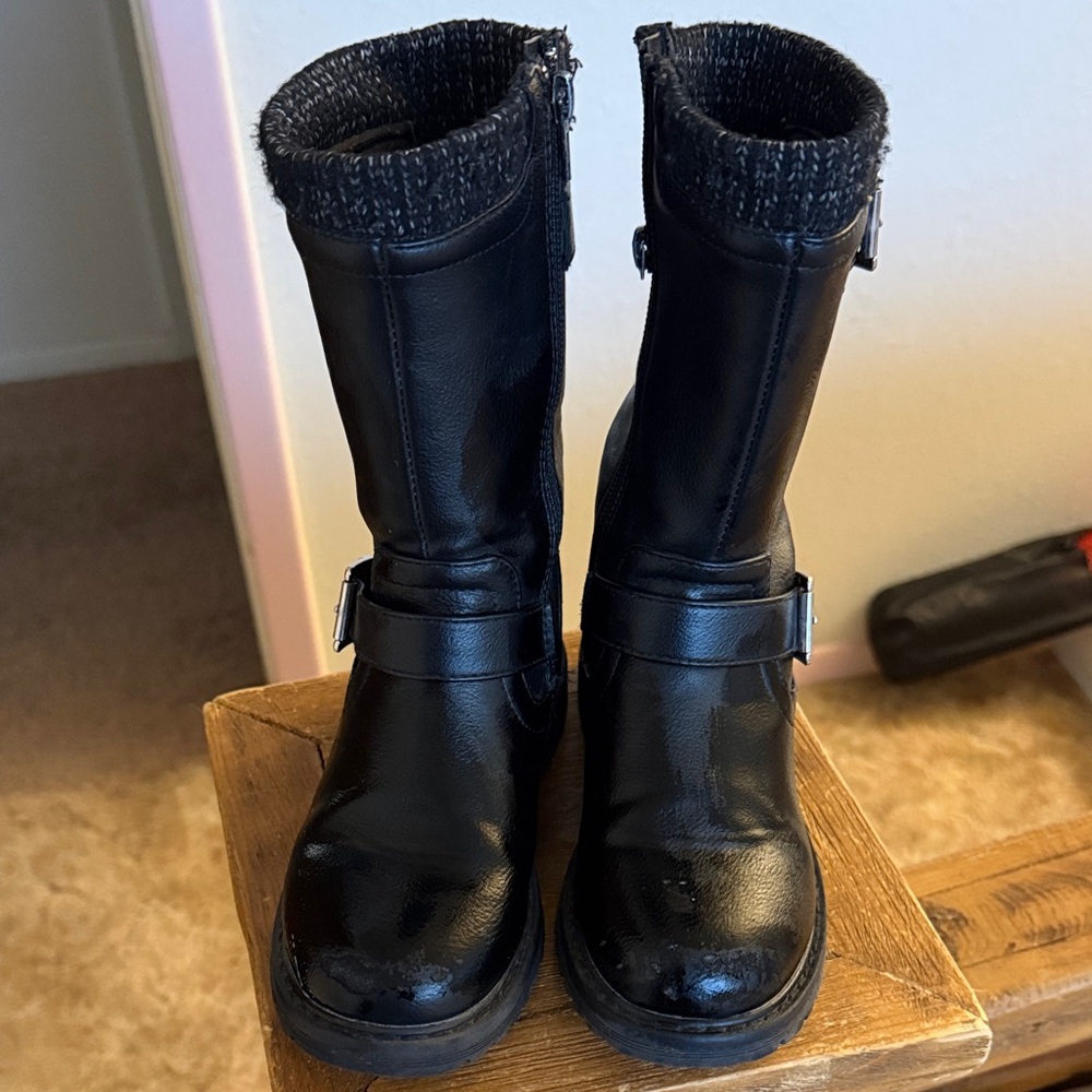 Erika Kids Black Tall Winter Boots with Knit Cuff